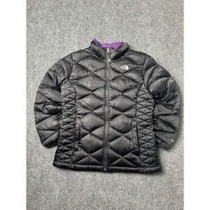 Girls Puffer The North Face 550 Black Quilted Down Jacket, Size XL 18 Years